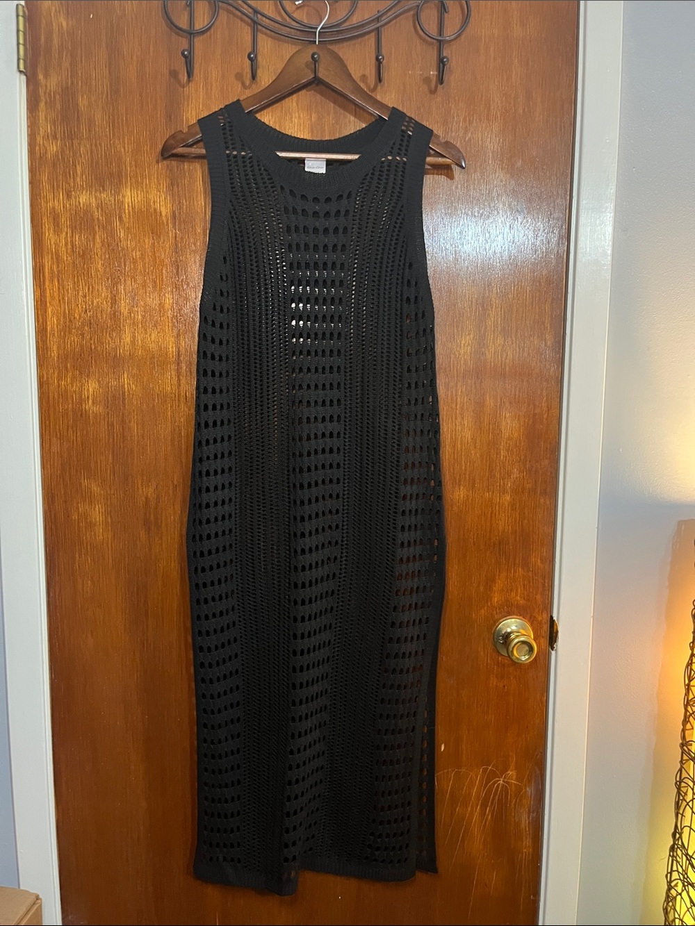 cha cha vente Black Crochet Maxi Dress /Cover-Up